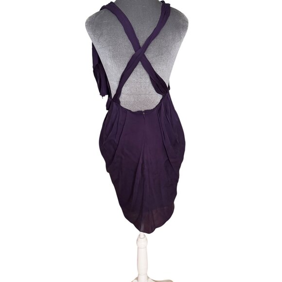Alice & Olivia Purple Sleeveless Draped Wrap Dress With Cross Back Detail Size 4 - Picture 6 of 8